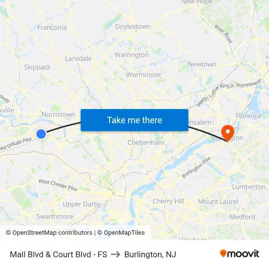 Mall Blvd & Court Blvd - FS to Burlington, NJ map