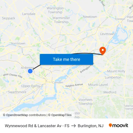 Wynnewood Rd & Lancaster Av - FS to Burlington, NJ map