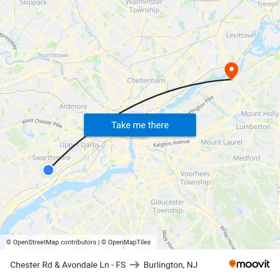 Chester Rd & Avondale Ln - FS to Burlington, NJ map