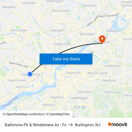 Baltimore Pk & Windemere Av - Fs to Burlington, NJ map