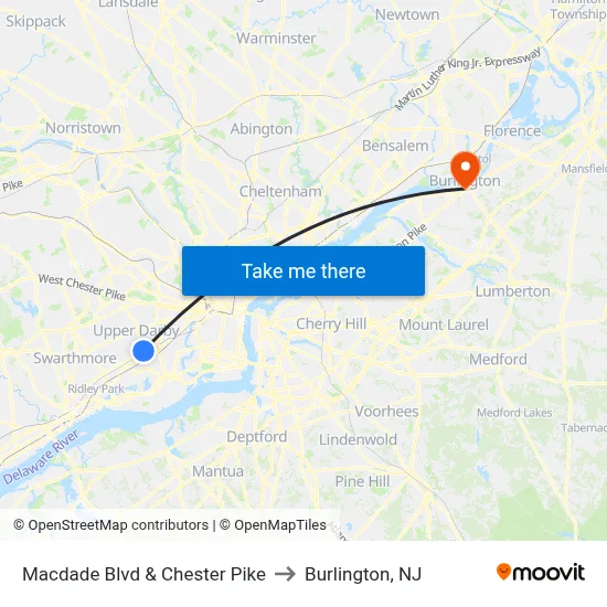 Macdade Blvd & Chester Pike to Burlington, NJ map