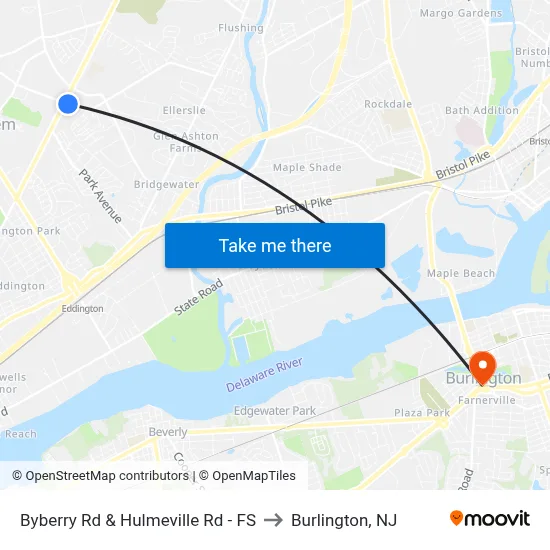 Byberry Rd & Hulmeville Rd - FS to Burlington, NJ map