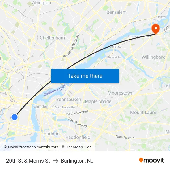 20th St & Morris St to Burlington, NJ map