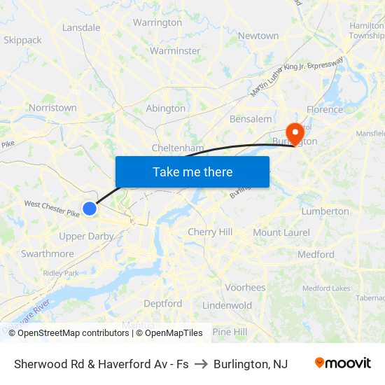 Sherwood Rd & Haverford Av - Fs to Burlington, NJ map