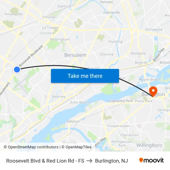 Roosevelt Blvd & Red Lion Rd - FS to Burlington, NJ map