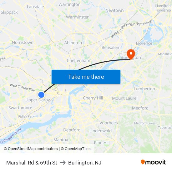 Marshall Rd & 69th St to Burlington, NJ map