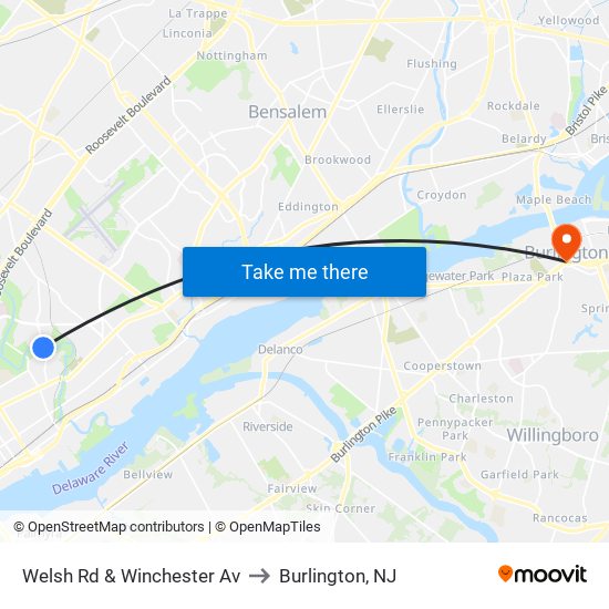 Welsh Rd & Winchester Av to Burlington, NJ map