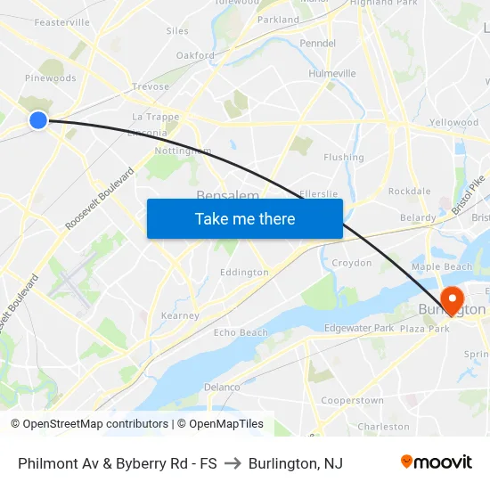Philmont Av & Byberry Rd - FS to Burlington, NJ map