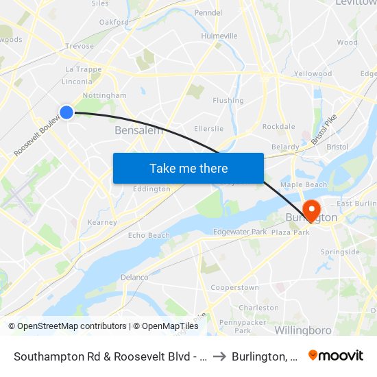 Southampton Rd & Roosevelt Blvd - FS to Burlington, NJ map