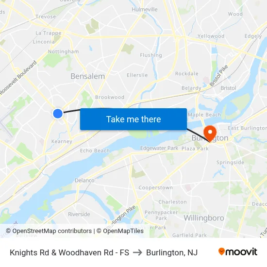 Knights Rd & Woodhaven Rd - FS to Burlington, NJ map
