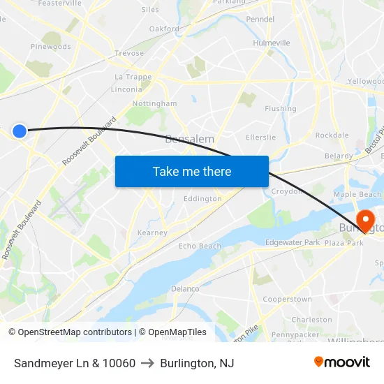 Sandmeyer Ln & 10060 to Burlington, NJ map
