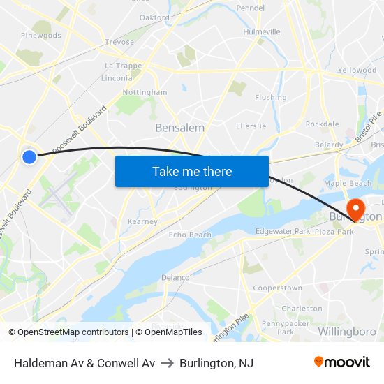 Haldeman Av & Conwell Av to Burlington, NJ map