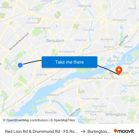 Red Lion Rd & Drummond Rd - FS Route 50 to Burlington, NJ map