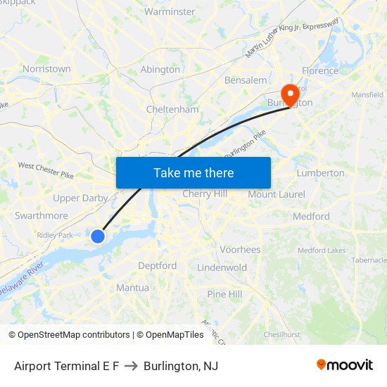 Airport Terminal E F to Burlington, NJ map