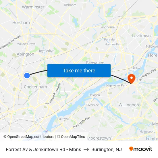 Forrest Av & Jenkintown Rd - Mbns to Burlington, NJ map