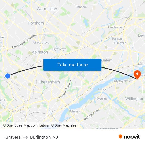 Gravers to Burlington, NJ map