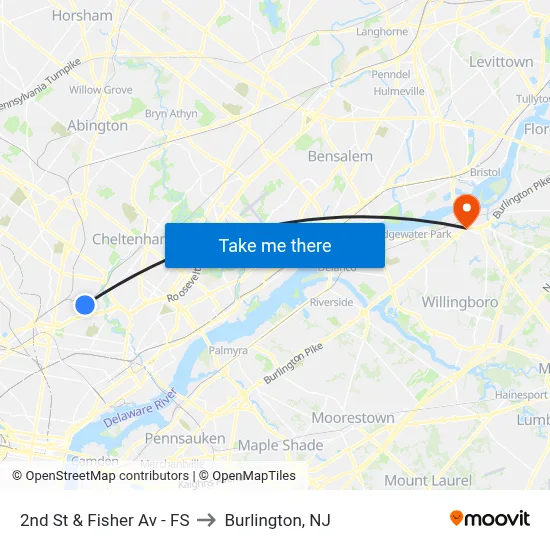 2nd St & Fisher Av - FS to Burlington, NJ map