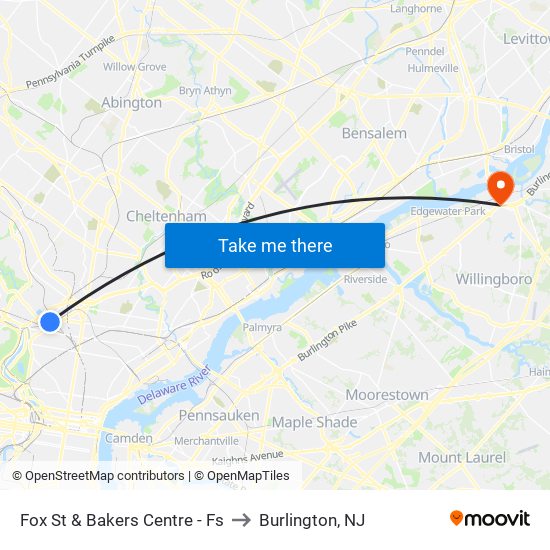 Fox St & Bakers Centre - Fs to Burlington, NJ map