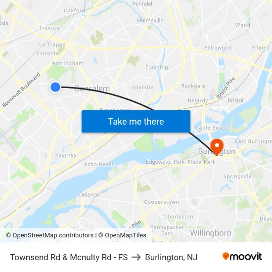 Townsend Rd & Mcnulty Rd - FS to Burlington, NJ map