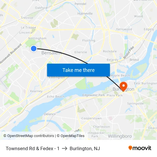 Townsend Rd & Fedex - 1 to Burlington, NJ map