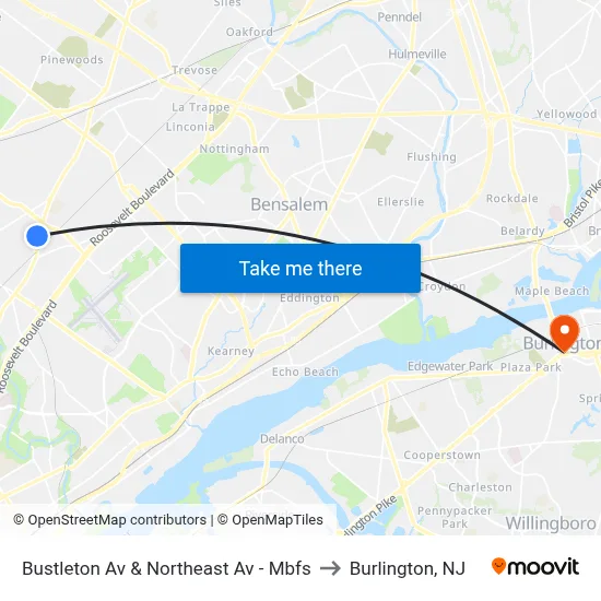 Bustleton Av & Northeast Av - Mbfs to Burlington, NJ map