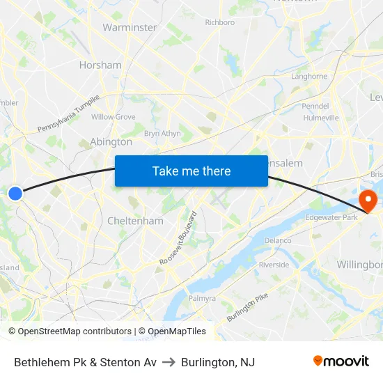 Bethlehem Pk & Stenton Av to Burlington, NJ map
