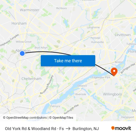 Old York Rd & Woodland Rd - Fs to Burlington, NJ map