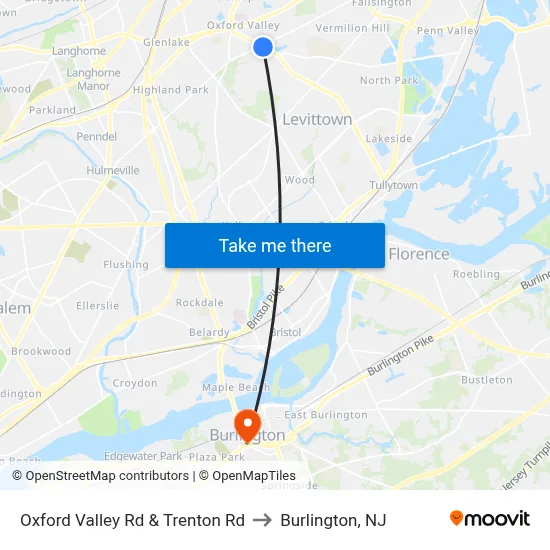 Oxford Valley Rd & Trenton Rd to Burlington, NJ map