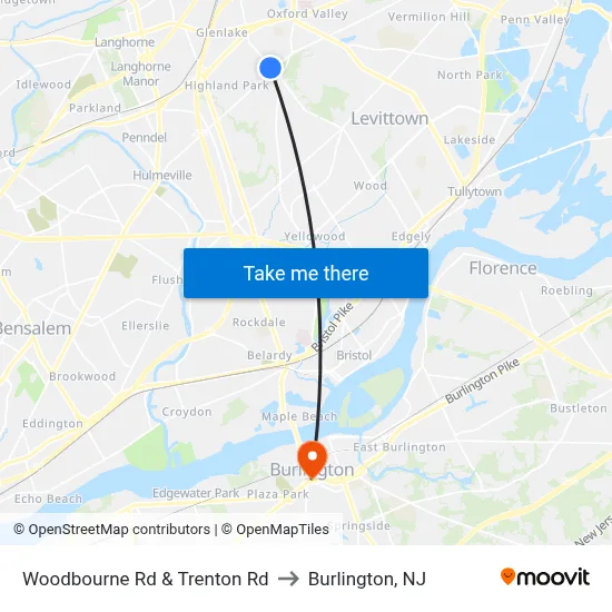 Woodbourne Rd & Trenton Rd to Burlington, NJ map