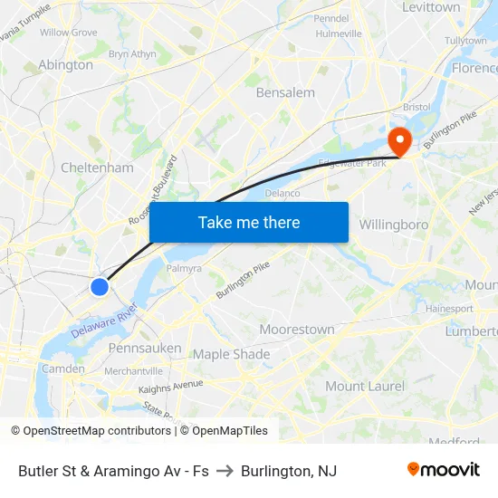 Butler St & Aramingo Av - Fs to Burlington, NJ map