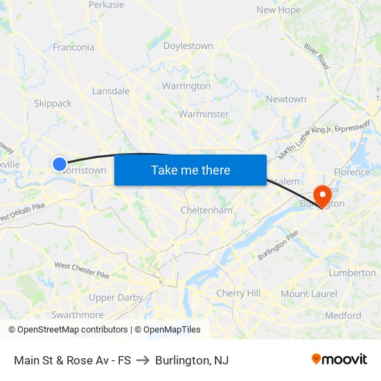 Main St & Rose Av - FS to Burlington, NJ map