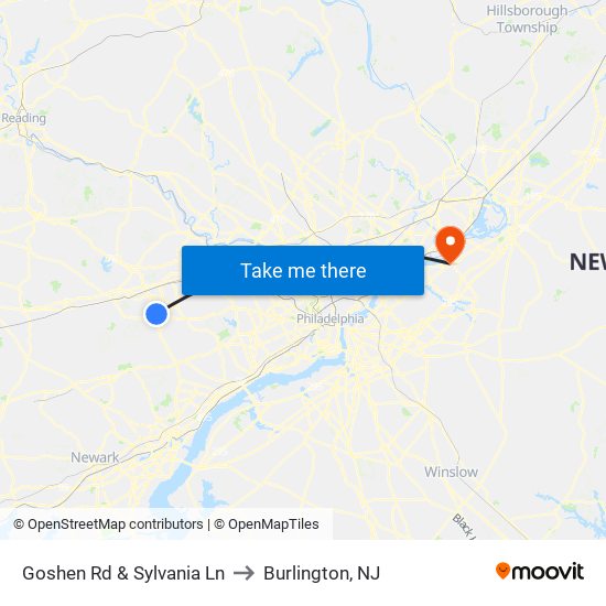 Goshen Rd & Sylvania Ln to Burlington, NJ map