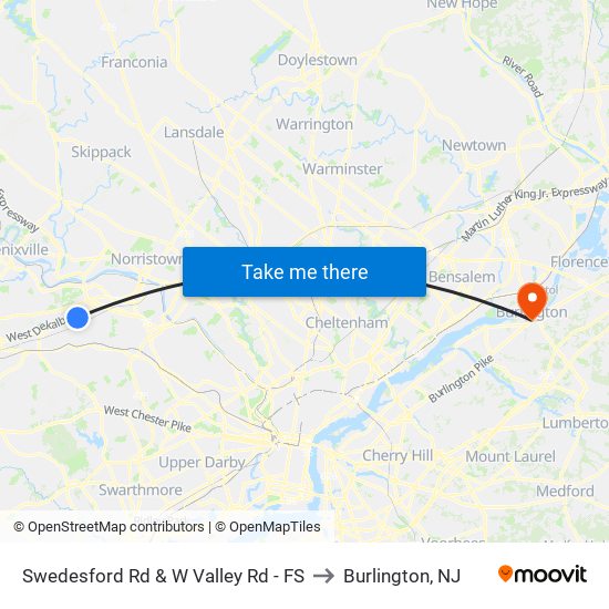 Swedesford Rd & W Valley Rd - FS to Burlington, NJ map