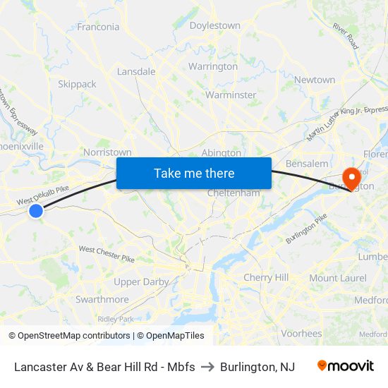 Lancaster Av & Bear Hill Rd - Mbfs to Burlington, NJ map