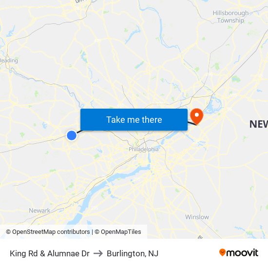 King Rd & Alumnae Dr to Burlington, NJ map