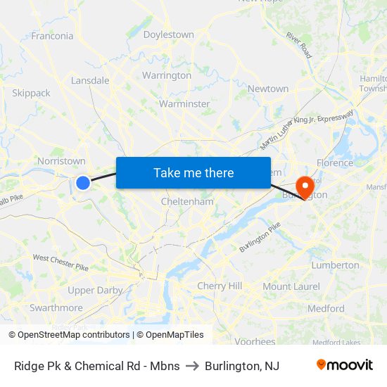 Ridge Pk & Chemical Rd - Mbns to Burlington, NJ map