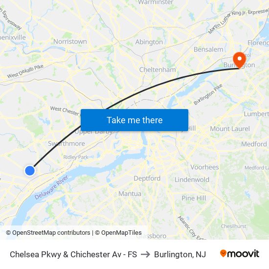 Chelsea Pkwy & Chichester Av - FS to Burlington, NJ map