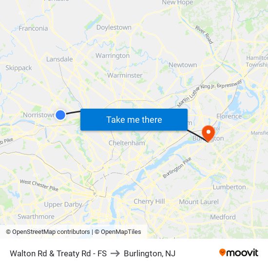 Walton Rd & Treaty Rd - FS to Burlington, NJ map
