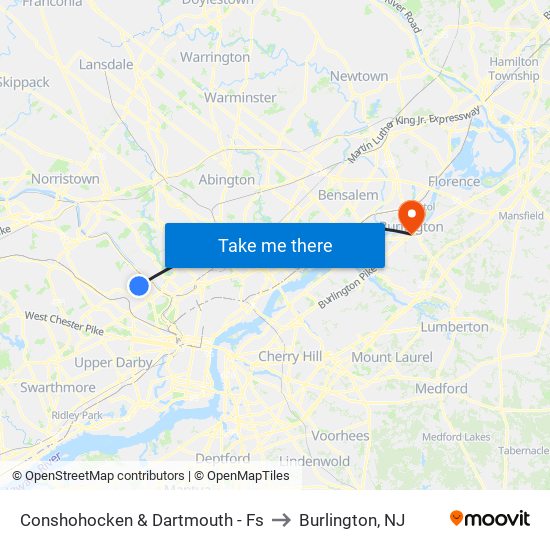 Conshohocken & Dartmouth - Fs to Burlington, NJ map