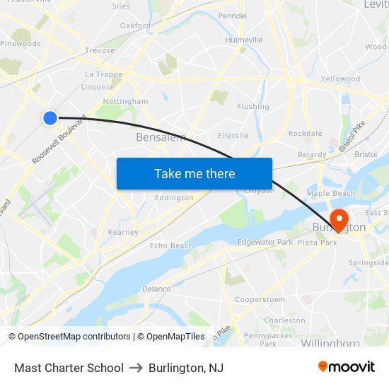 Mast Charter School to Burlington, NJ map