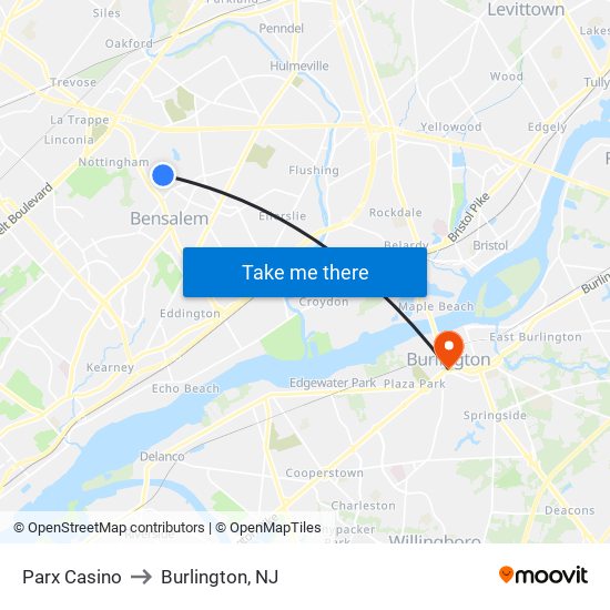 Parx Casino to Burlington, NJ map