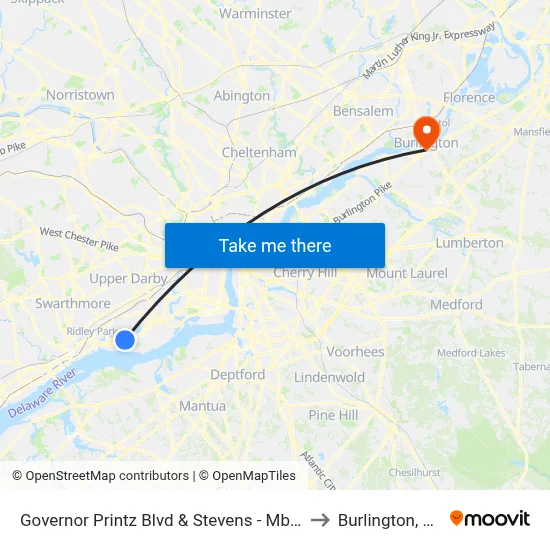 Governor Printz Blvd & Stevens - Mbns to Burlington, NJ map