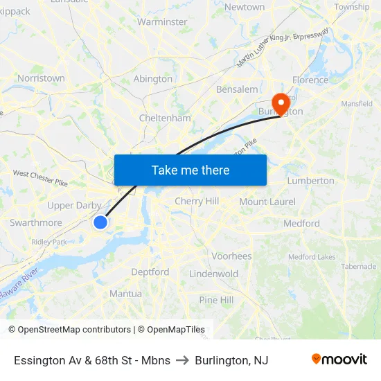 Essington Av & 68th St - Mbns to Burlington, NJ map