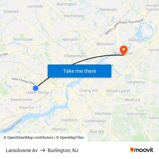 Lansdowne Av to Burlington, NJ map