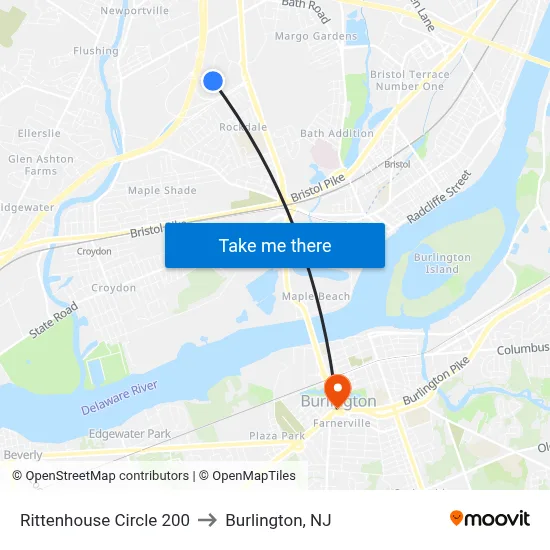 Rittenhouse Circle 200 to Burlington, NJ map