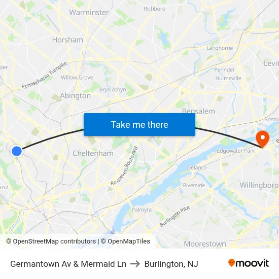 Germantown Av & Mermaid Ln to Burlington, NJ map