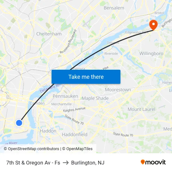 7th St & Oregon Av - Fs to Burlington, NJ map