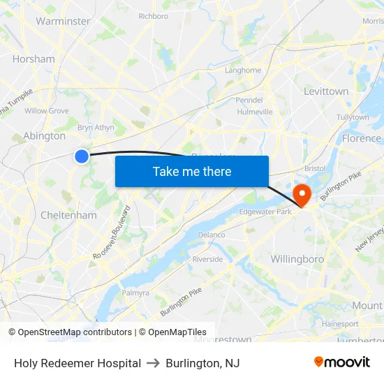 Holy Redeemer Hospital to Burlington, NJ map