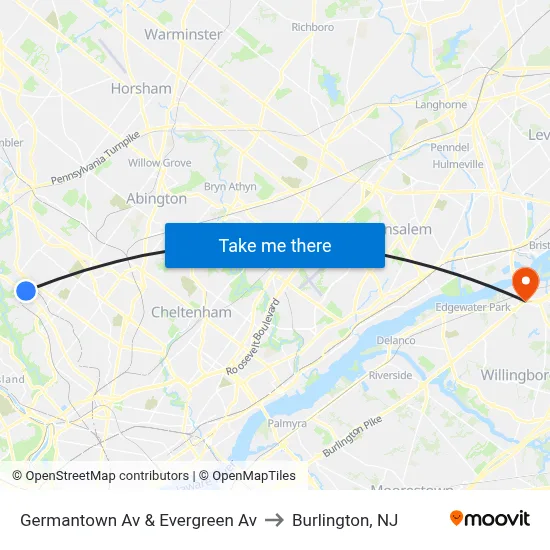 Germantown Av & Evergreen Av to Burlington, NJ map