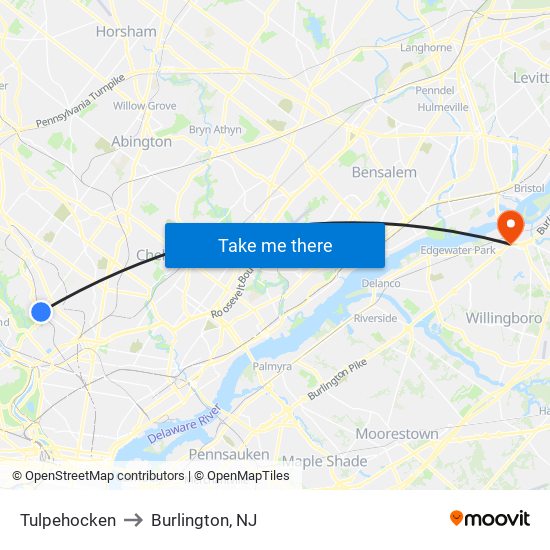 Tulpehocken to Burlington, NJ map